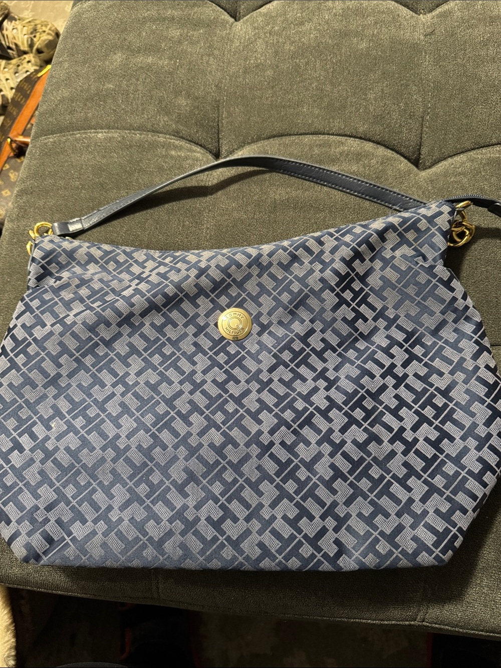Tommy Hilfiger Navy Patterned Shoulder Bag with Gold-Tone Accent